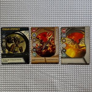 3 Game Bakugan Cards 1 Ability: MEGA IMPACT 2 Gate: G-Power Exchange, Fire Pit